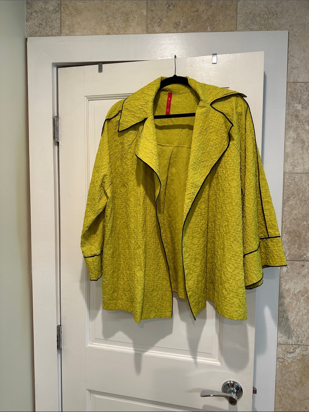 Women's bright green yellow Textured Open-Front Jacket